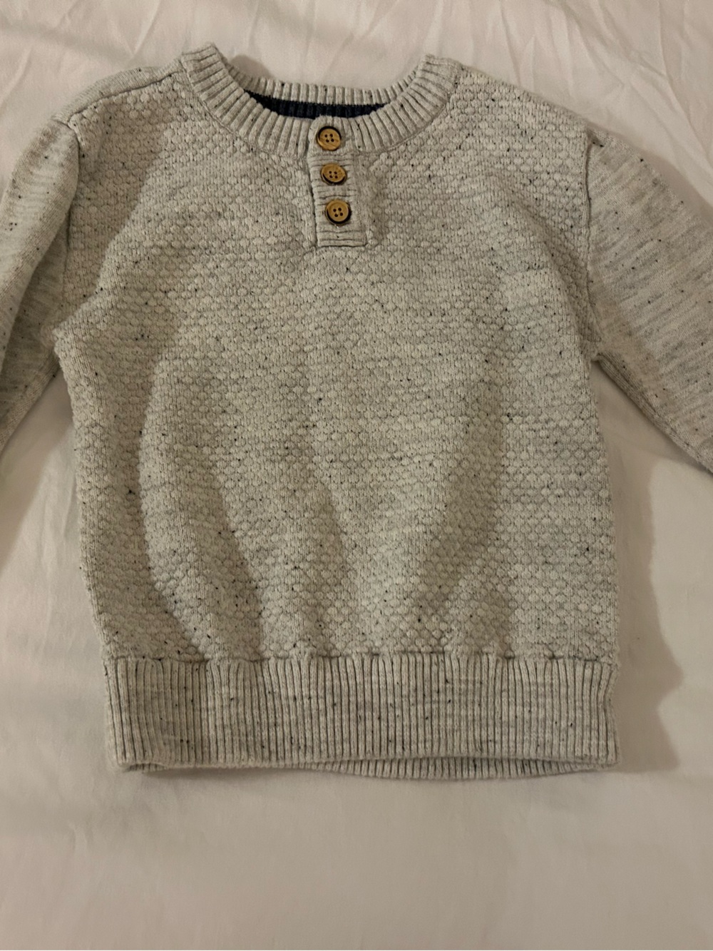 Cat & Jack Light Heather Gray Knit Henley Sweater with Wood Buttons